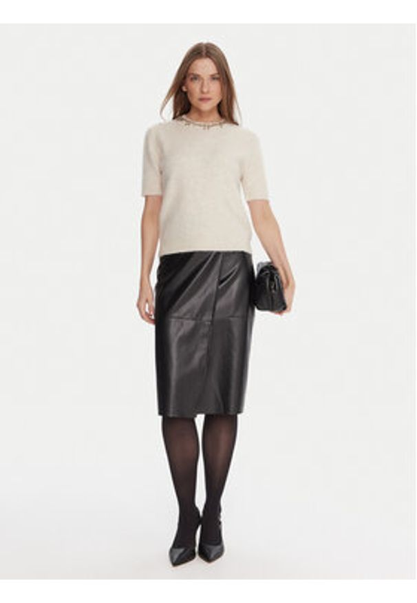 KAOS Spódnica z imitacji skóry RI1LE012 Czarny Regular Fit. Kolor: czarny. Materiał: syntetyk