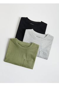 Reserved - Bawełniany longsleeve 3 pack - oliwkowy. Kolor: oliwkowy. Materiał: bawełna. Długość rękawa: długi rękaw