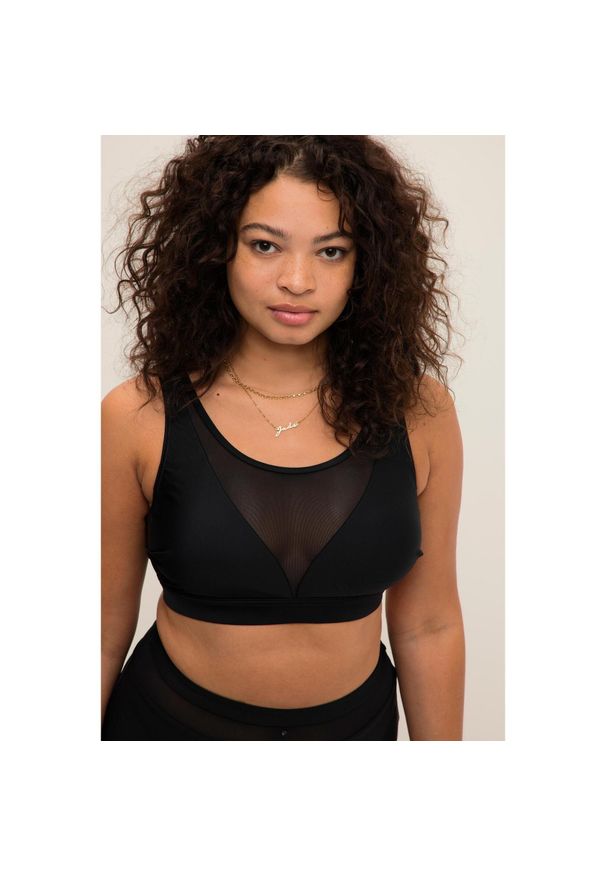 ULLA POPKEN - Top bikini, miękkie miseczki, siateczkowe wstawki. Kolekcja: plus size. Kolor: czarny. Materiał: elastan, poliamid