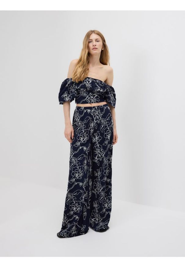 Reserved - Luźne spodnie z wiskozą - granatowy. Kolor: niebieski. Materiał: wiskoza