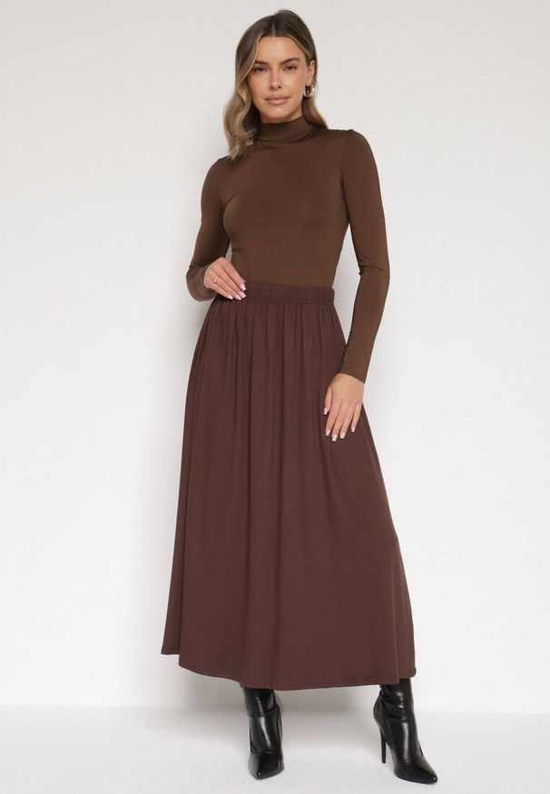 Born2be - Brązowa Bawełniana Spódnica o Rozkloszowanym Kroju Tusnara. Kolor: brązowy. Materiał: bawełna