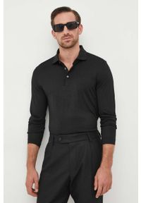 BOSS longsleeve wełniany kolor czarny gładki. Kolor: czarny. Materiał: wełna. Długość rękawa: długi rękaw. Długość: krótkie. Wzór: gładki #1