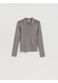 Reserved - Bluzka z kołnierzykiem - ciemnoszary. Kolor: szary. Materiał: dzianina, wiskoza #1