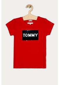 TOMMY HILFIGER - Tommy Hilfiger - T-shirt dziecięcy 110-176 cm. Okazja: na co dzień. Kolor: czerwony. Materiał: bawełna, materiał, dzianina. Wzór: aplikacja. Styl: casual #1