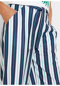 bonprix - Spodnie palazzo z elastycznym paskiem. Kolor: niebieski. Wzór: aplikacja, paski #3