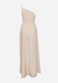Born2be - Beżowa Satynowa Sukienka Asymetryczna Koktajlowa z Wycięciami w Talii i Drapowaniem Ciafisa. Kolor: beżowy. Materiał: satyna. Typ sukienki: asymetryczne. Styl: wizytowy #5