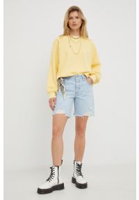 Levi's® - Levi's bluza bawełniana damska kolor żółty gładka. Okazja: na spotkanie biznesowe. Kolor: żółty. Materiał: bawełna. Długość rękawa: raglanowy rękaw. Wzór: gładki. Styl: biznesowy
