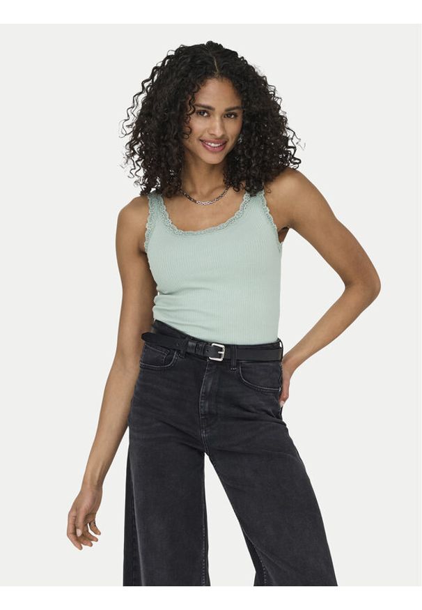 only - ONLY Top Sara 15345994 Zielony jasny Slim Fit. Kolor: zielony. Materiał: bawełna