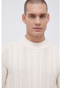 Premium by Jack&Jones - Sweter bawełniany. Kolor: beżowy. Materiał: bawełna. Długość rękawa: długi rękaw. Długość: długie. Wzór: ze splotem #5