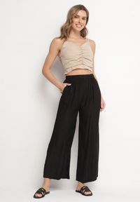 Born2be - Czarne Szerokie Spodnie Typu Palazzo z Wysokim Stanem Varlevi. Okazja: na co dzień. Stan: podwyższony. Kolor: czarny. Styl: elegancki, casual #4