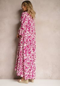Renee - Fioletowa Rozkloszowana Sukienka z Wiskozy w Ornamentalny Wzór Irlilena. Kolor: fioletowy. Materiał: wiskoza. Sezon: lato #4