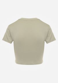 Born2be - Jasnozielony Krótki T-shirt w Stylu Basic z Minimalistycznym Nadrukiem Orithana. Okazja: na co dzień. Kolor: zielony. Materiał: jeans. Długość: krótkie. Wzór: nadruk. Styl: sportowy, casual #2