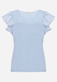 Born2be - Niebieski Bawełniany T-shirt Bluzka z Przezroczystymi Rękawami i Dekoltem Lavinara. Kolor: niebieski. Materiał: bawełna. Sezon: lato #7