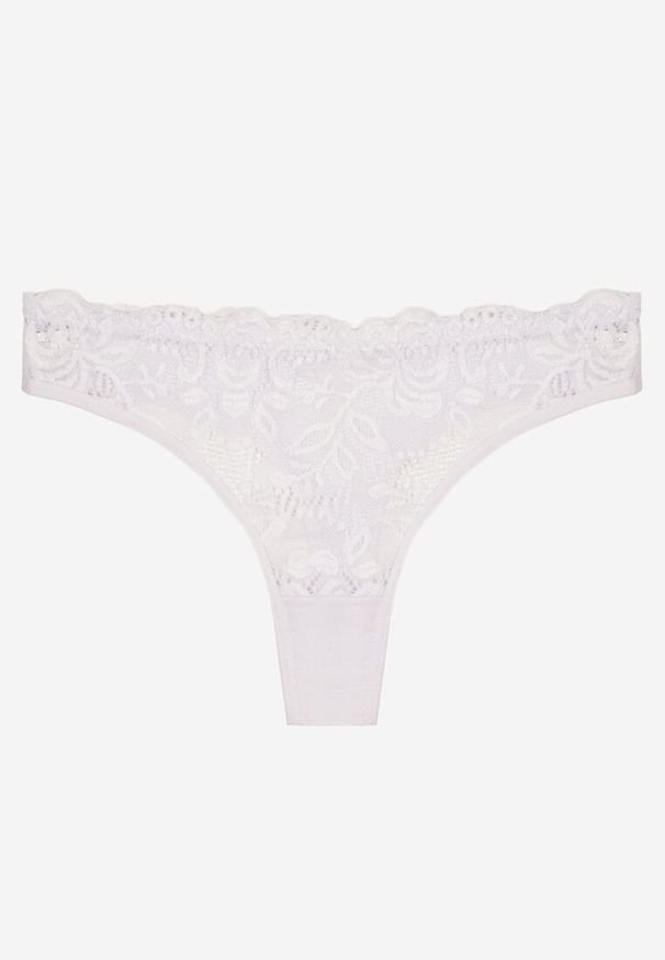 Born2be - Białe Koronkowe Majtki Stringi z Bawełny Venalora. Kolor: biały. Materiał: bawełna, koronka