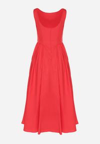 Born2be - Czerwona Bawełniana Sukienka o Rozkloszowanym Kroju Halowena. Okazja: na co dzień, na spacer. Kolor: czerwony. Materiał: bawełna. Typ sukienki: proste. Styl: casual #2