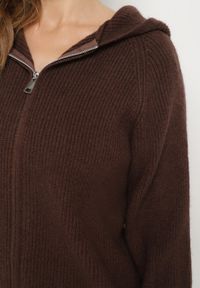 Born2be - Brązowy Komplet z Wełną i Bawełną Szerokie Spodnie i Rozpinana Bluzka z Kapturem Reikania. Kolor: brązowy. Materiał: wełna, bawełna #6