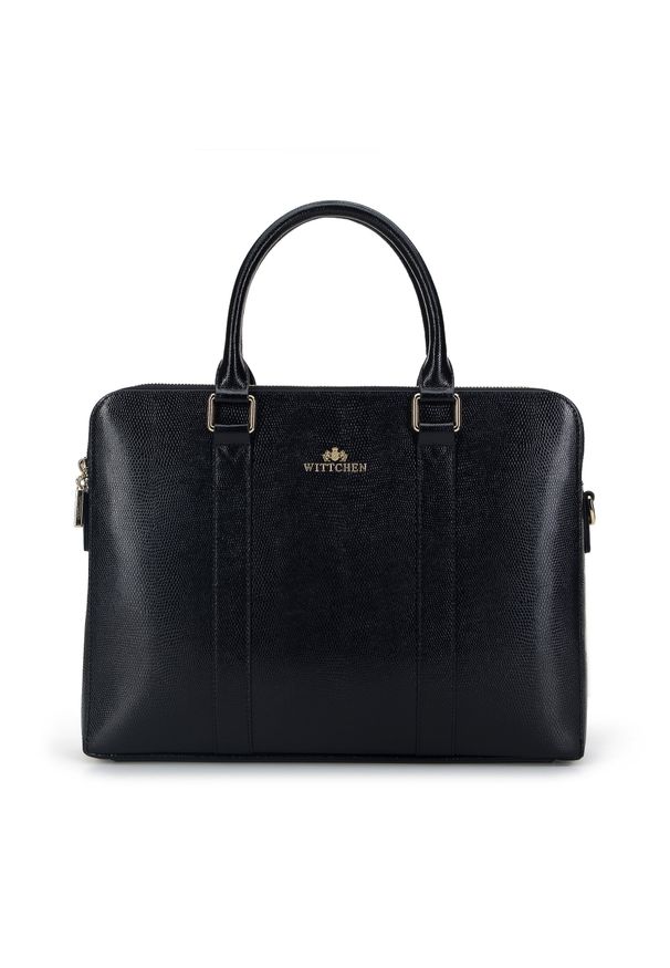 Wittchen - Damska torba na laptopa 13’’ skórzana klasyczna. Kolor: wielokolorowy, czarny, złoty. Materiał: skóra. Wzór: aplikacja, haft. Styl: klasyczny