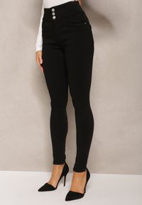 Renee - Czarne Jeansy Skinny Push Up z Guzikami Malah. Stan: podwyższony. Kolor: czarny. Styl: elegancki, wizytowy