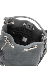 Kazar - Szara torebka typu worek z licowej skóry i zamszu. Kolor: szary. Materiał: zamszowe, skórzane. Styl: casual #2