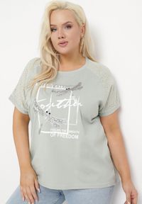 Born2be - Miętowy Bawełniany T-shirt z Nadrukiem z Przodu Salaura. Kolor: miętowy. Materiał: bawełna. Wzór: nadruk. Sezon: lato
