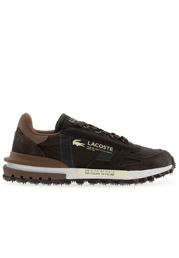 Buty męskie Lacoste Elite Active 1263 SMA 751SMA0042-DB2 - brązowe. Zapięcie: sznurówki. Kolor: brązowy. Materiał: zamsz, materiał, skóra, guma, syntetyk, nylon. Szerokość cholewki: normalna