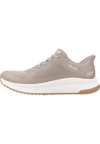 skechers - Kapcie SKECHERS BOBS SQUAD 4 STAPLE LOOK Beżowy. Kolor: beżowy. Materiał: syntetyk, tkanina. Styl: sportowy