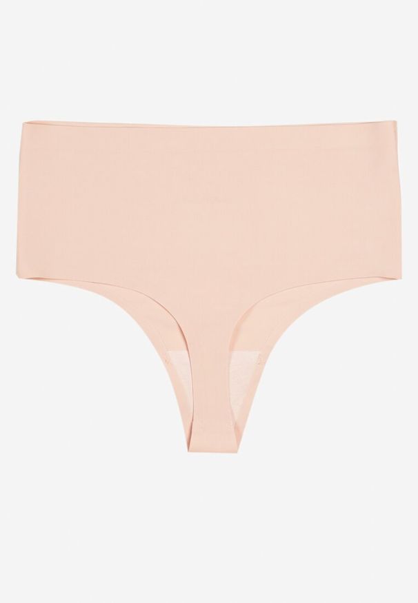 Born2be - Jasnoróżowe Bezszwowe Majtki Stringi z Wysokim Stanem i z Szeroką Gumką w Talii Vombia. Stan: podwyższony. Kolor: różowy. Materiał: guma, jeans