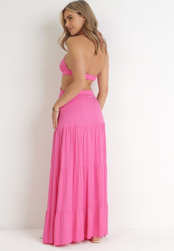 Born2be - Fuksjowa Rozkloszowana Sukienka z Wycięciami i Wiązaniem Abisal. Kolor: różowy