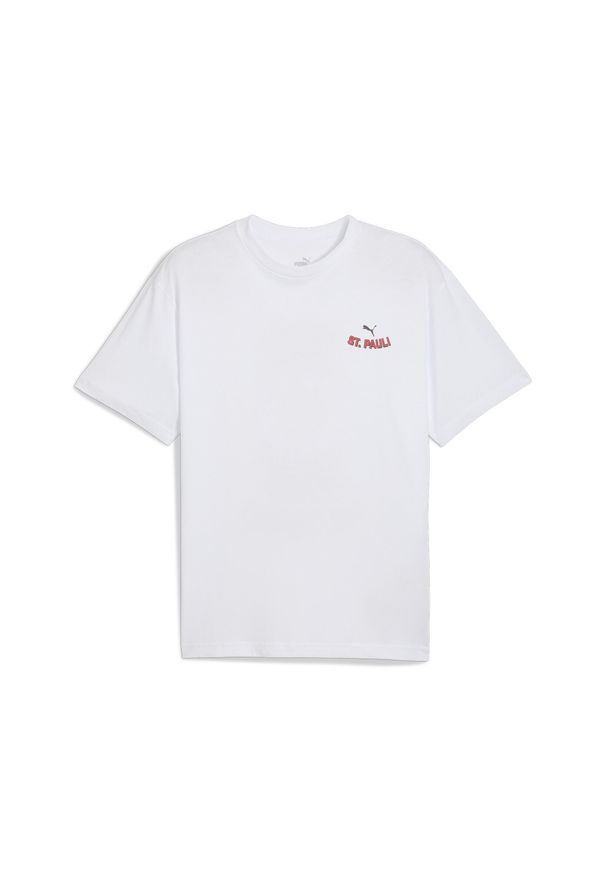 Puma - Męska koszulka z grafiką FC St. Pauli PUMA White Espresso Brown. Kolor: brązowy, biały, wielokolorowy. Wzór: aplikacja, nadruk. Sport: piłka nożna