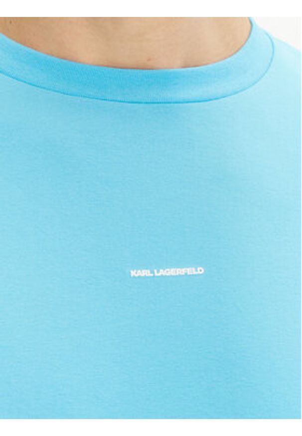 Karl Lagerfeld - KARL LAGERFELD T-Shirt 755030 552235 Błękitny Regular Fit. Typ kołnierza: dekolt w karo. Kolor: niebieski. Materiał: bawełna