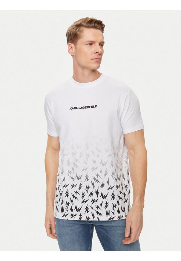 Karl Lagerfeld - KARL LAGERFELD T-Shirt 755033 542221 Biały Regular Fit. Typ kołnierza: dekolt w karo. Kolor: biały. Materiał: bawełna