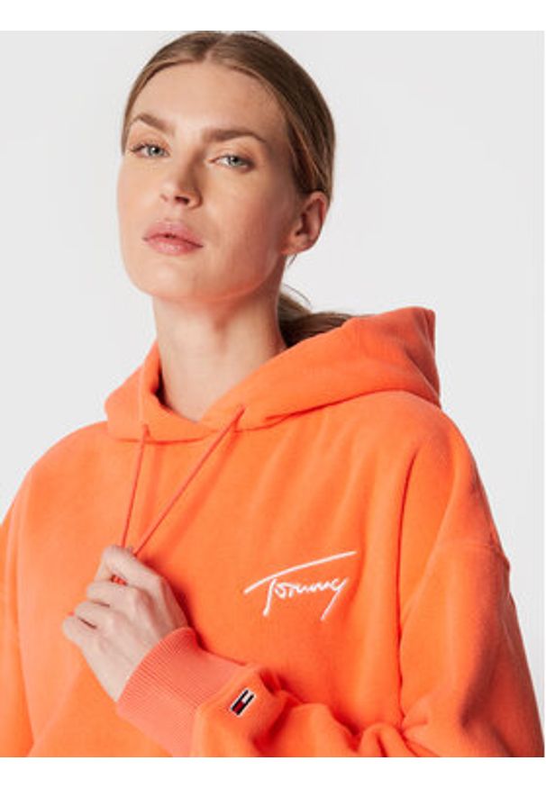 Tommy Jeans Polar Signature DW0DW14358 Pomarańczowy Oversize. Kolor: pomarańczowy. Materiał: syntetyk