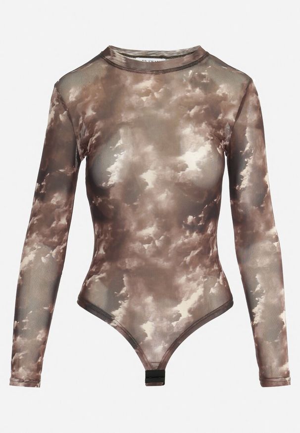Born2be - Brązowe Body w Marmurkowy Wzór z Długimi Rękawami Talinse. Okazja: na co dzień, na imprezę. Kolor: brązowy. Długość rękawa: długi rękaw. Długość: długie. Wzór: aplikacja. Styl: casual