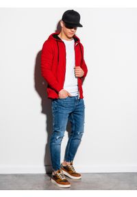 Ombre Clothing - Bluza męska rozpinana z kapturem B1223 - czerwona - S. Typ kołnierza: kaptur. Kolor: czerwony. Materiał: bawełna, poliester #5