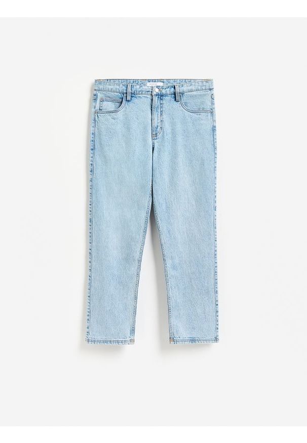 Reserved - Jeansy straight fit z efektem sprania - niebieski. Kolor: niebieski