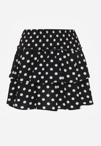 Renee - Czarna Krótka Spódnica z Falbankami i Printem w Kropki Xalisa. Kolor: czarny. Długość: krótkie. Wzór: kropki, nadruk. Sezon: lato #8