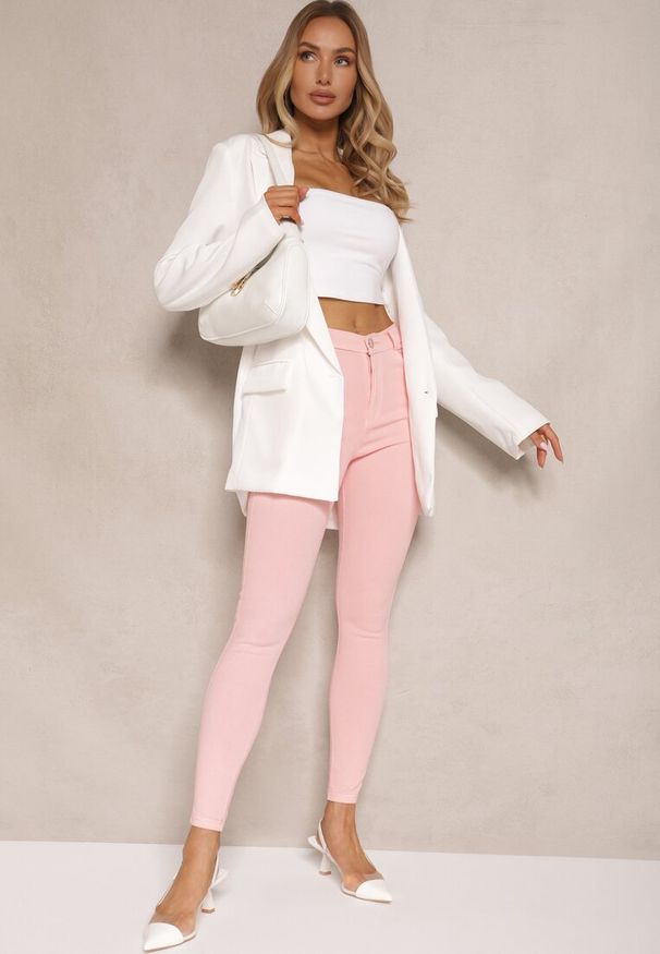 Renee - Różowe Skinny Jeansy z Bawełną High Waist Lorie. Okazja: na co dzień. Stan: podwyższony. Kolor: różowy. Styl: elegancki, wizytowy, casual