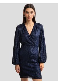 Big-Star - Sukienka damska mini cekinowa granatowa Loreta 403. Okazja: na imprezę. Kolor: niebieski. Wzór: aplikacja. Typ sukienki: kopertowe, dopasowane. Styl: wizytowy, elegancki. Długość: mini #5