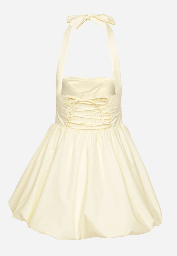 Born2be - Żółta Bawełniana Sukienka Vices Wiązana na Szyi Fenarea. Okazja: na imprezę, na co dzień. Kolor: żółty. Materiał: bawełna. Sezon: lato. Typ sukienki: proste. Styl: casual