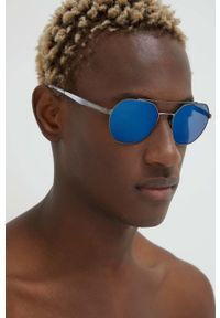 Armani Exchange okulary przeciwsłoneczne męskie kolor granatowy. Kolor: niebieski. Materiał: materiał #1