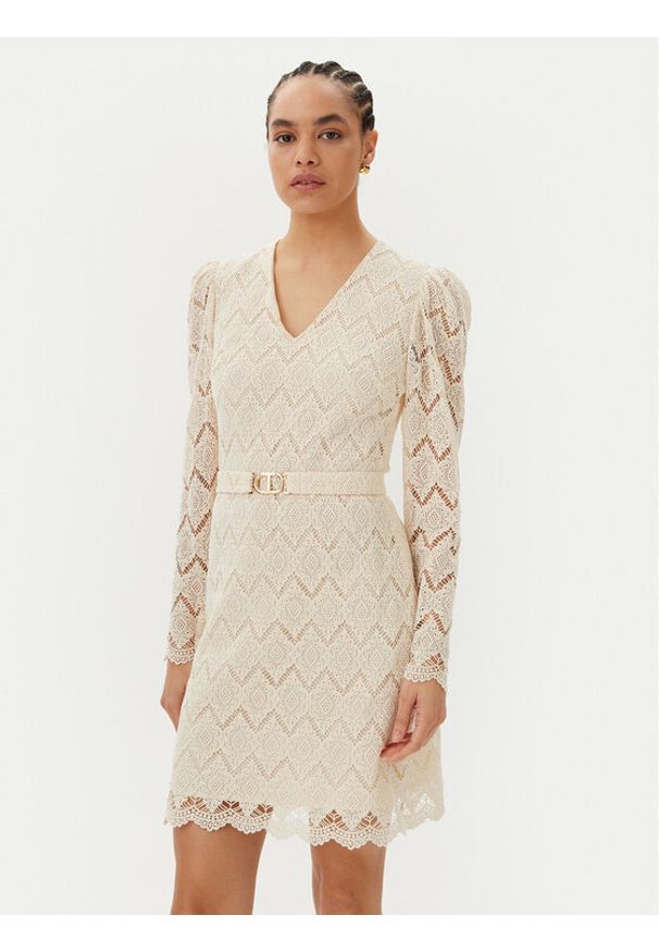 TwinSet - TWINSET Sukienka koktajlowa 251TP2402 Beżowy Regular Fit. Kolor: beżowy. Materiał: bawełna. Styl: wizytowy