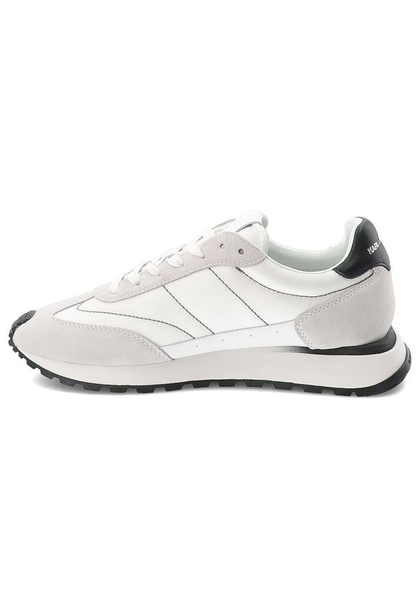 Białe Sneakersy Karl Lagerfeld Stylowe Obuwie Męskie Premium. Okazja: na spacer. Kolor: biały. Materiał: guma, skóra, materiał. Szerokość cholewki: normalna. Sport: turystyka piesza