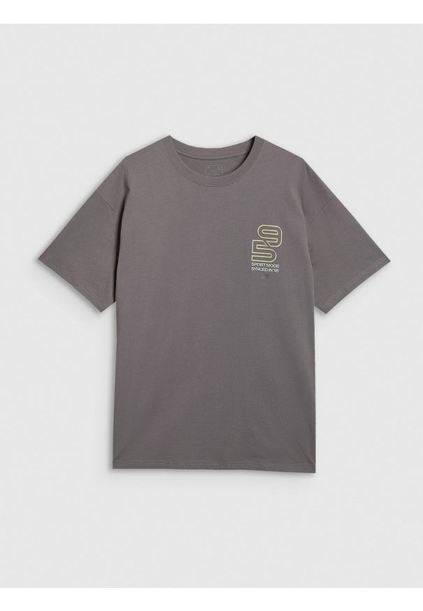 4f - 4F T-shirt oversize z nadrukiem męski - szary S. Kolor: szary. Materiał: włókno, skóra, materiał. Wzór: nadruk