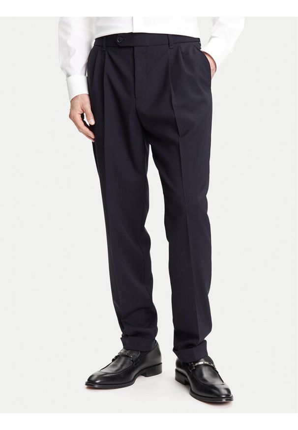 BOSS Spodnie materiałowe C-Perin-DPL 50545822 Granatowy Tapered Fit. Kolor: niebieski. Materiał: wełna