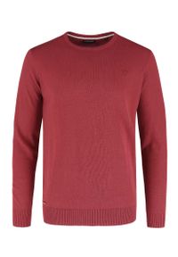 Volcano - Czerwony lekki sweter męski S‑RADO. Kolor: czerwony. Materiał: włókno, skóra, dzianina, materiał, bawełna. Wzór: ze splotem, haft. Styl: klasyczny #1