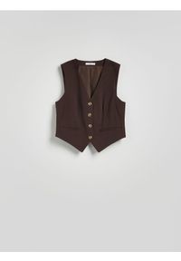 Reserved - Kamizelka graniturowa - ciemnobrązowy. Kolor: brązowy. Materiał: tkanina, wiskoza