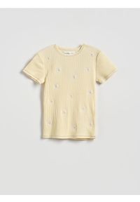 Reserved - Bawełniany t-shirt z haftem - jasnożółty. Kolor: żółty. Materiał: bawełna. Wzór: haft #1