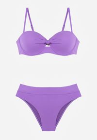 Born2be - Fioletowe Dwuczęściowe Bikini Na Plażę i Basen z Odpinanymi Ramiączkami i Ozdobnym Wycięciem Urilienne. Kolekcja: plus size. Kolor: fioletowy. Długość: długie #4