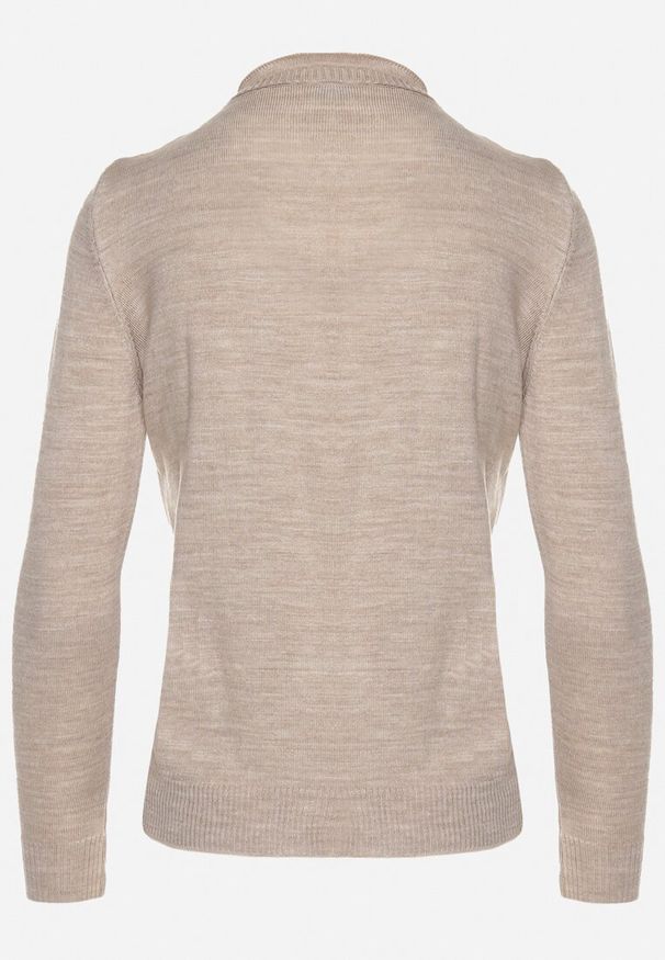 Born2be - Beżowy Kardigan Zapinany na Guziki ze Ściągaczem Omeana. Okazja: do pracy, na co dzień. Kolor: beżowy. Materiał: jeans. Styl: klasyczny, elegancki, casual