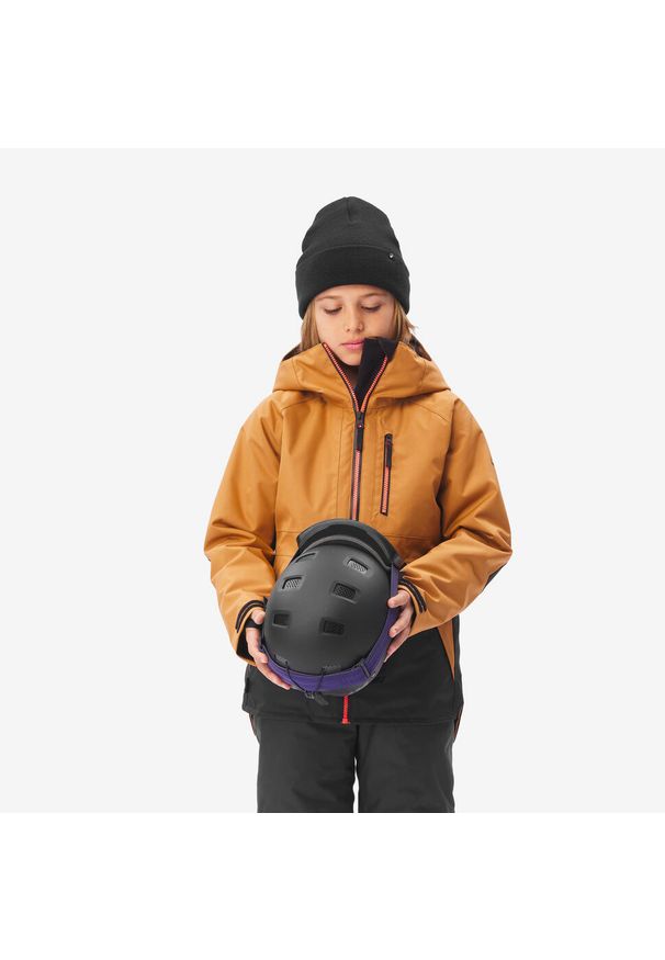 WEDZE - Kurtka snowboardowa dla dzieci Wedze SNB 500 ziprotec. Kolor: czarny, wielokolorowy, brązowy, pomarańczowy. Materiał: materiał, puch. Sezon: zima. Sport: snowboard